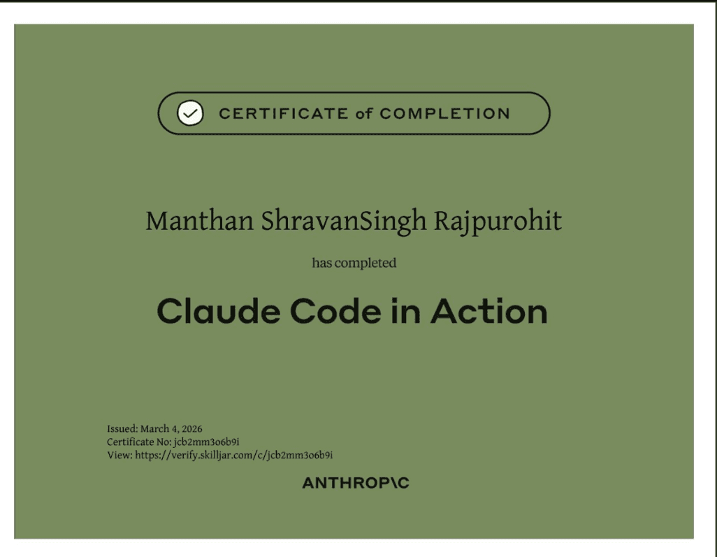 Claude Code in Action certificate preview
