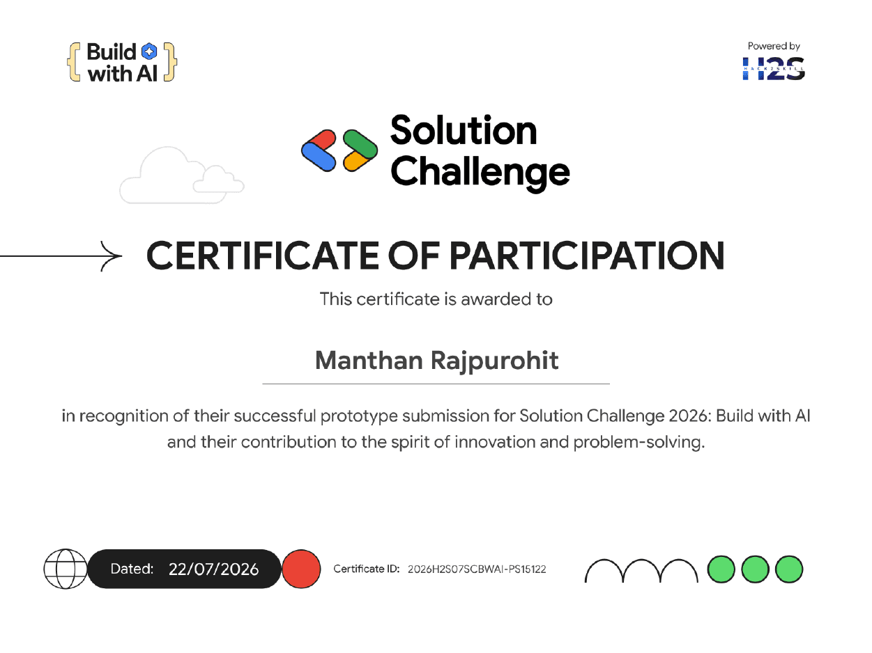 Google Solution Challenge: Build with AI certificate preview
